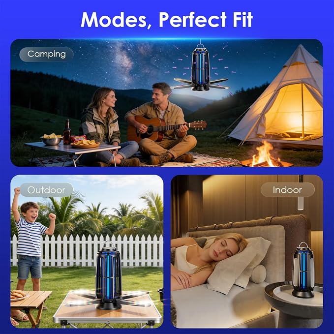 2 Pack Solar Bug Zapper Indoor & Outdoor, USB-C Rechargeable Mosquito Killer with 4-Sided Solar Panels, Waterproof Portable Fly Trap with LED Light for Patio, Garden, Camping & Backyard