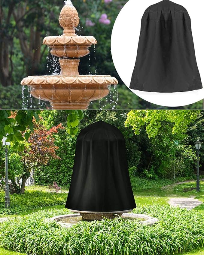Outdoor Garden Fountain Covers Waterproof Dustproof Statue Protective Cover for Winter Patio Water Fountains Statues Black 48"x68" Fountain Cover