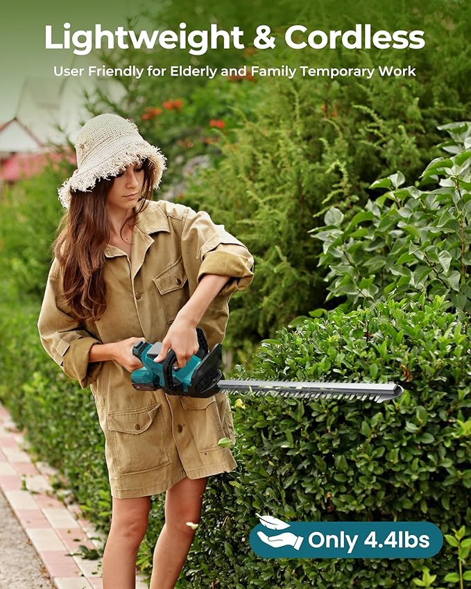20'' Hedge Trimmers Cordless with Battery, Brushless Electric Bush Clipper with 2 Pack Rechargeable Batteries, 3000RPM 180° Rotatable Head, 2/3'' Blade Gap, Gardening Gifts for Men Dad Father