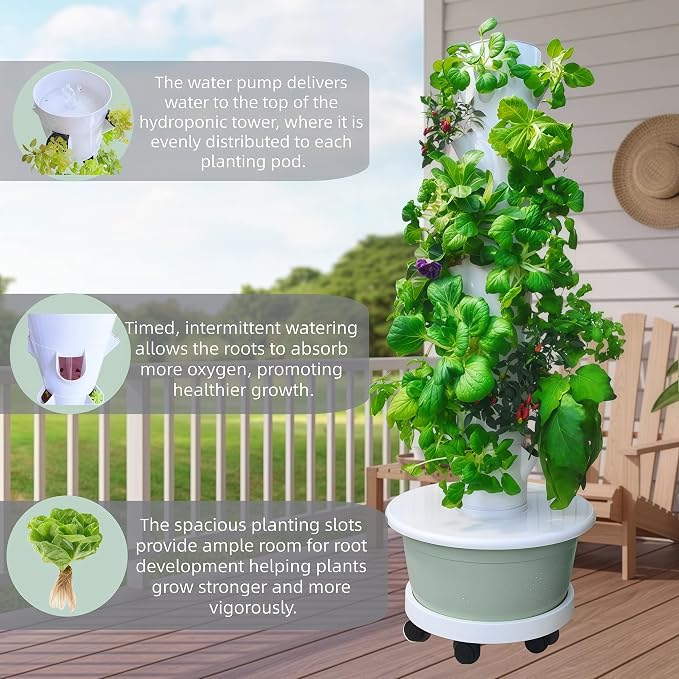 Hydroponic Tower 36 Pods, Automatic Watering System with Timer, Vertical Indoor Outdoor Growing Tower for Vegetables, Herbs and Large Plants, Easy Setup for Beginners