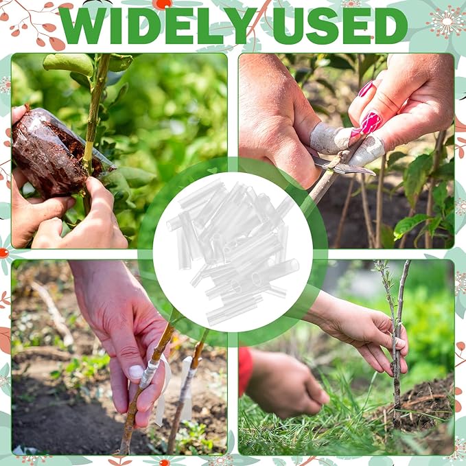 100Pcs Silicone Grafting Sleeves for Fruit Trees, 3-7.5mm Plants Tree Tubes Grafting Tape Tools Kit Protective Wrapping Sleeve Promote the Healing of Fruit Tree Wounds for Plant Grafting