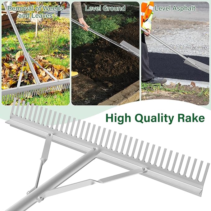 Aluminum Landscape Rake,Landscape Rake 36",Leaf Rake Tool for Loosening Soil,Lawn Care,Weeding Lake,Garden,Pond,Beach Landscaping(36" Head X 67" Handle)