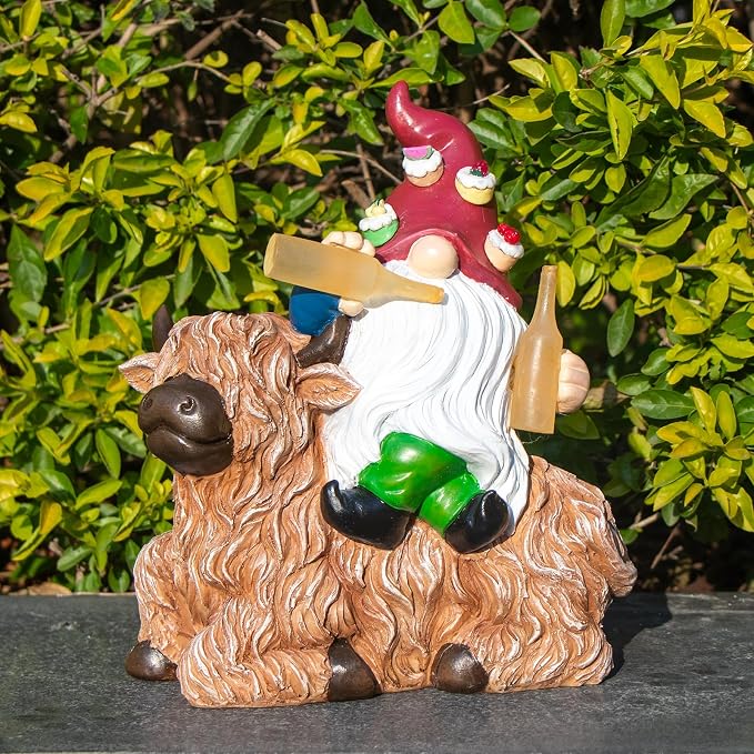 Dad Gifts for Fathers Day,Gnome Garden Decor Statue with Solar Light Lantern, Highland Cow Birthday Gifts for Men Women Mom Grandma, Funny Waterproof Resin Figurine Outdoor Decor for Yard Patio Porch