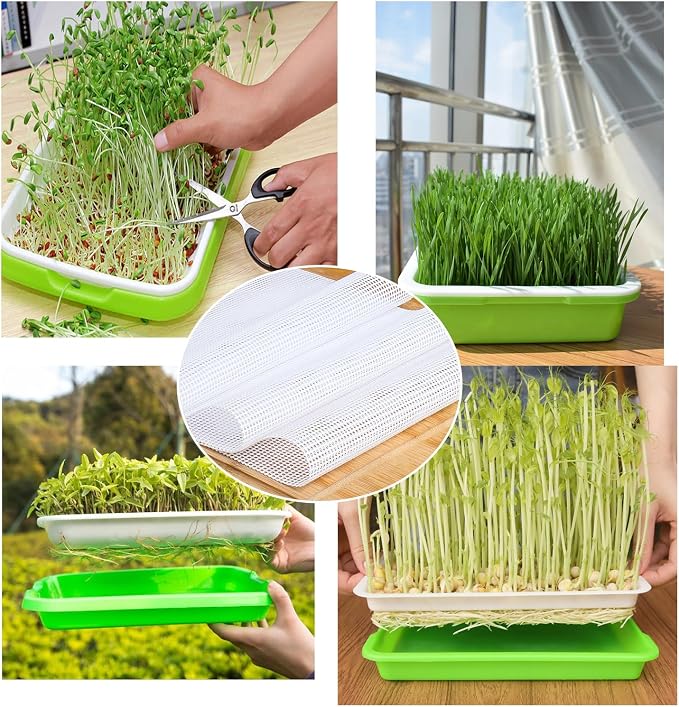 4 Pcs Seed Sprouting Mesh, Reusable Hydroponic Germination Pads for Microgreens Growing, 7.9" x 11.8" Silicone Seed Sprouting Mats, Trays NOT Included