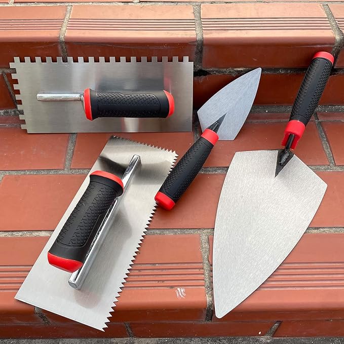 Concrete Tools 4pcs/Set,Plastering Trowel 2pcs, Masonry Trowels 2pcs, Masonry Hand Kit for Wall Floor Tiling Installation