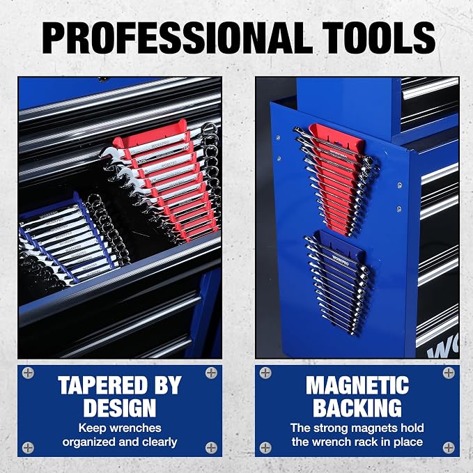 WORKPRO 2-Pack Magnetic Wrench Organizer, 12-Piece Wrench Holder Set for Tool Box Drawer, Wrench Rack Tool Trays SAE (1/4" - 15/16") and Metric (6mm-24mm)