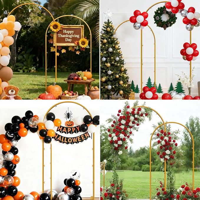 Metal Arch Backdrop Stand, 7.2FT+6FT Wedding Arches Frame, Gold Wedding Arch Backdrop Stand Set of 2, Balloon Arch Backdrop for Wedding Party Decor Birthday Baby Shower Graduation