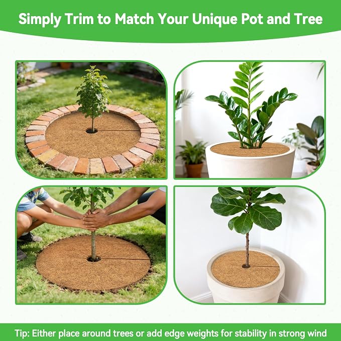 ZeeDix 3 Pack Coconut Fiber Mulch Ring, 24 Inch Coco Coir Tree Ring Mulch Mat, 100% Natural Tree Protector Mat Plant Cover Ring Coconut Coir Discs Tree Mats Mulch Rings for Indoor Outdoor Trees Plants