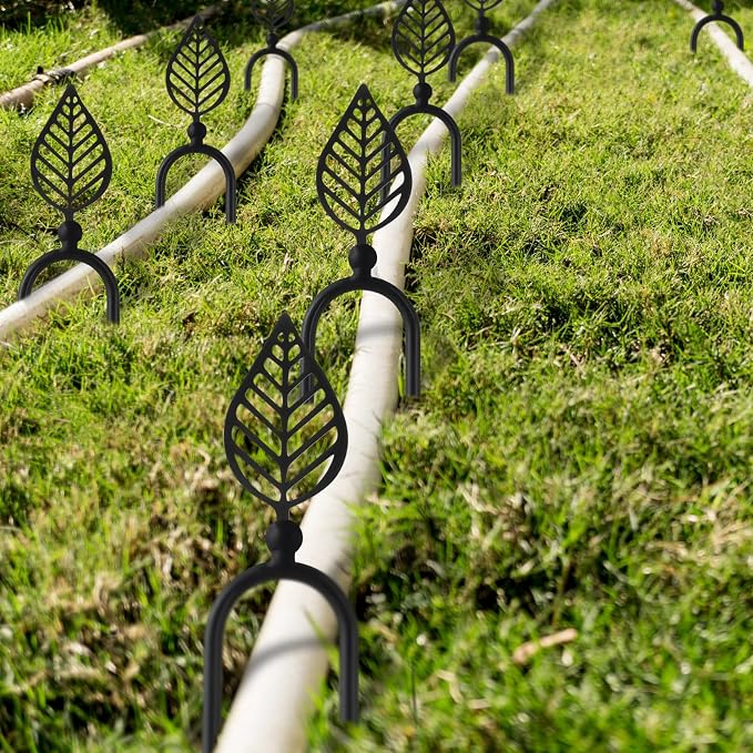 MorningRo 6 Pcs 8 Inch Garden Hose Guide Spike Metal Garden Stakes Holder Heavy Duty Metal Hose Guide for Plant Protection Lawn Yard(Leaf)