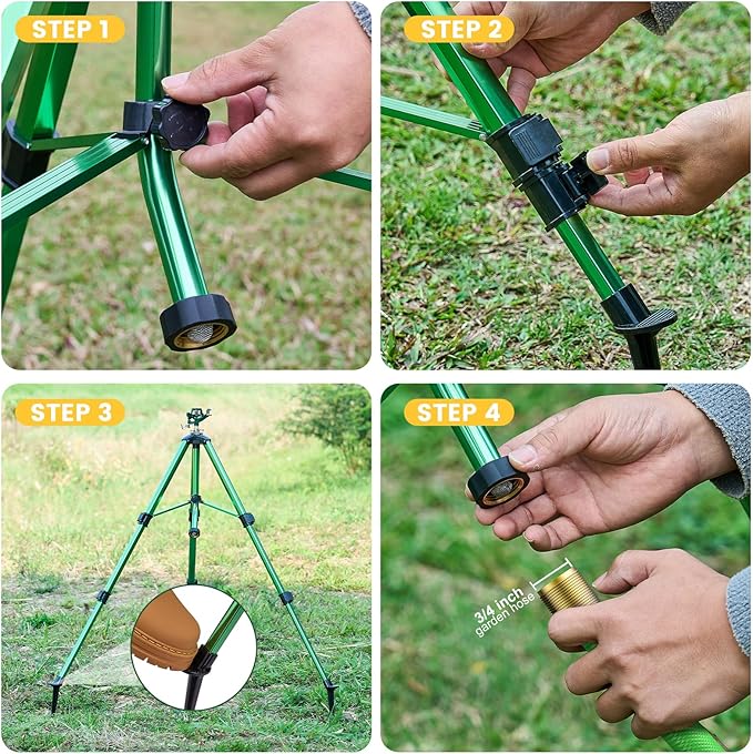 Sprinklers for Yard, 2026 Heavy-Duty Lawn Sprinkler Impact Sprinkler on Spike Tripod Base with 360° Large Area Irrigation with Extension Legs to Adjust Height Irrigation System for Garden Lawn-Green