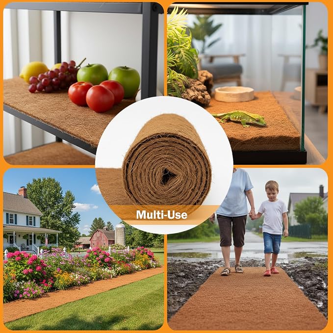 Coco Coir Mulch for Landscaping, 16x40 Inch Coconut Fiber Grass Seed Mat Roll, Coco Liners for Planters and Pet Pad, Plant Covers from Animal Dirt and Tree Protectors