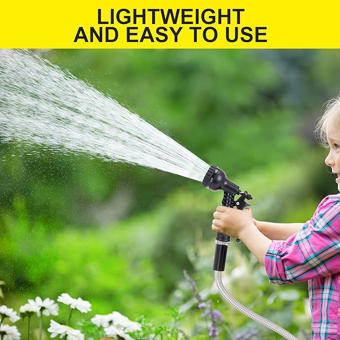 Metal Water Hose 100 ft - Stainless Steel Water Hose with 2 Nozzles, Lightweight, Tangle Free & Kink Free, Heavy Duty, High Pressure, Flexible, Dog Proof