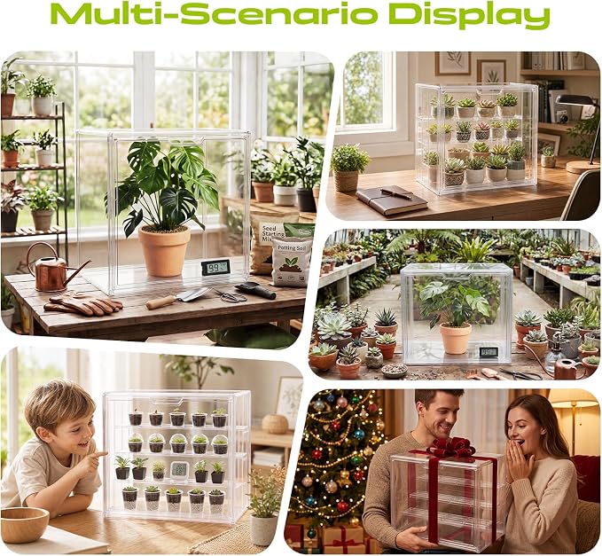 Clear Mini Greenhouse Indoor, Tabletop Portable Greenhouse with Magnetic Door Small Acrylic Plant Green House for Seed Starting, Plant Grow Warmer,and Home Gardening Display