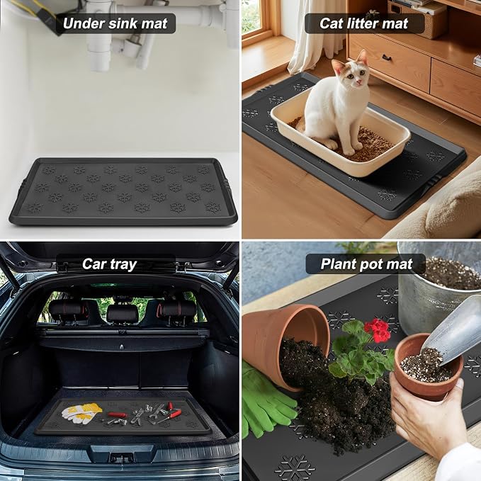 Azadx Rubber Boot Tray, Shoe Trays for Entryway, Versatile Boot Mat Tray with Raised Edge, Rubber Door Mat for Outdoor Doormats, 16x32 Inch 2 Pack
