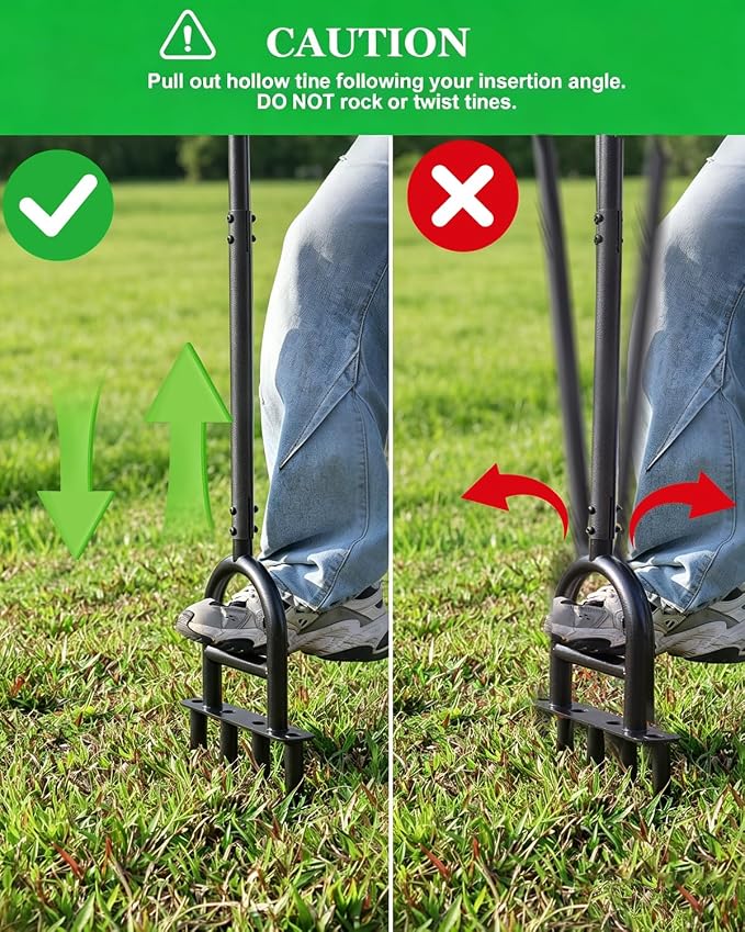 Manual Core Aerator Lawn Tool, Lawn Aerator Tool with 4 Hollow Tines, Plug Aerator 3-Piece Easy Assembly, 45" Ergonomic Yard Grass Aerator for Lawn, Compacted Soil Aeration