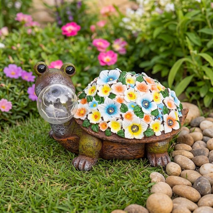 Solar Outdoor Mossy Turtle Garden Statue with Globe Light, Garden Decor for Outside, Yard Decorations for Patio Porch, Gifts for Women Mom Grandma