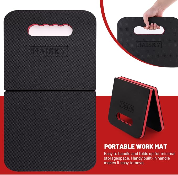 Foldable Kneeling Pad for Gardening & Mechanic Work, Waterproof Extra Thick High Density EVA Foam Knee Mat for Bathing Baby, Exercise,Portable Cushion with Handle, 20.4" x 11.8"(Red & Black)