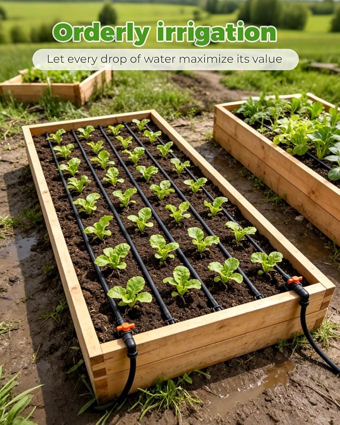 1/4" Drip Irrigation Tubing with 6" Emitter Spacing, (650 Ft Roll) Hydroponics Dripline with Built-in 0.5 GPH Dripper, Saving 80% Water, Drip Line for Greenhouses and Dense Planting Areas (Black)