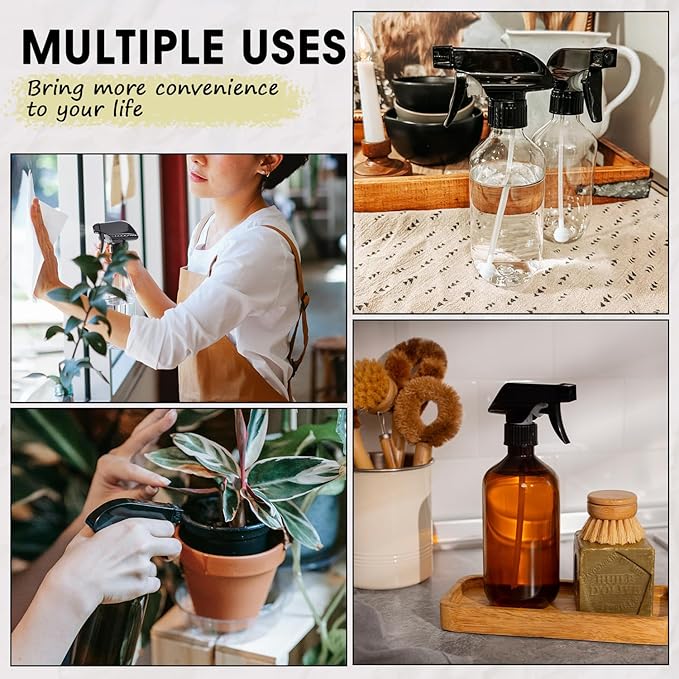 2 Packs Plastic Spray Bottles 360°Water Spray Bottle for Cleaning - 16.9 oz/500 ml Upside Down Spray Bottle Small Squirt Bottle with Adjustable Nozzle for Hair, Cooking, Plant, Pet (Clear + Green)