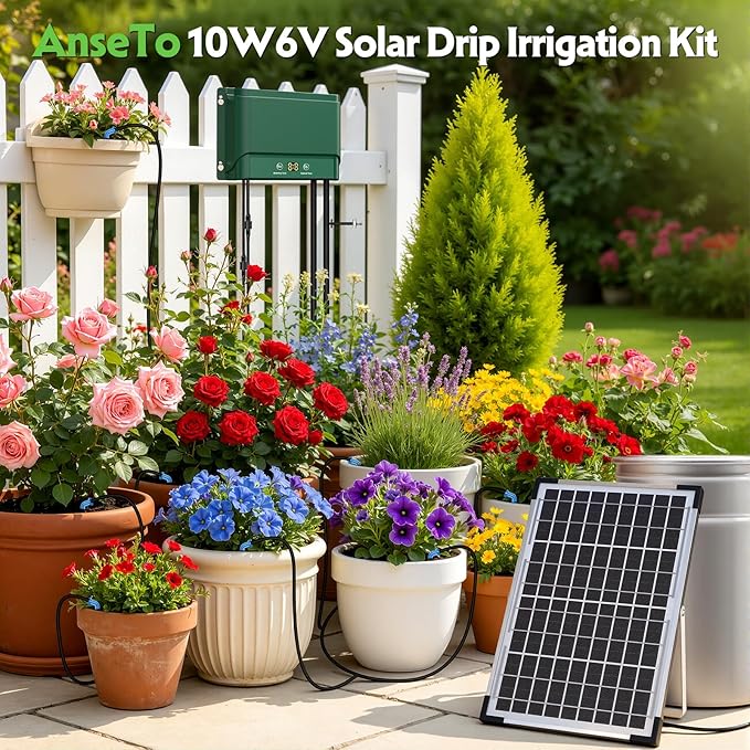 Solar Irrigation System 10W for Automatic Plants Watering, Summer Garden Drip Irrigation Kit for Solar Garden Drip Irrigation System,Supported Irrigation System Kit for Plant Bed,Green House