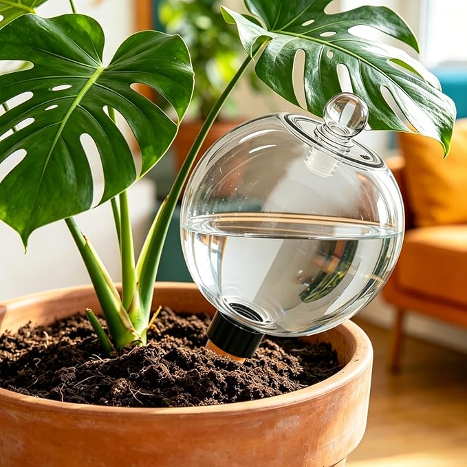 6 Pack 26 oz Extra Large Self Watering Globes with 2 Brushes, Top Fill Plastic Water Bulbs with Slow Release Terracotta Planter Insert, Automatic Plant Water Spikes Stakes for Indoor Outdoor Plants