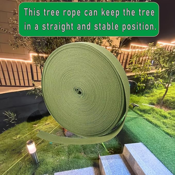1 Roll 65.6 Feet Tree Tie for Plant Support Garden Strap 1 Inch Width Staking and Guying Material 1,800 Lbs Strength (Army Green-140ft)
