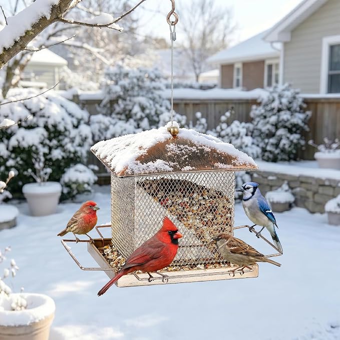 Bird Feeder, Heavy Duty Metal Bird Feeders for Outdoor Hanging, Waterproof Wild Birdfeeder for Garden Yard Outside Backyard, 3.5LB Large Capacity