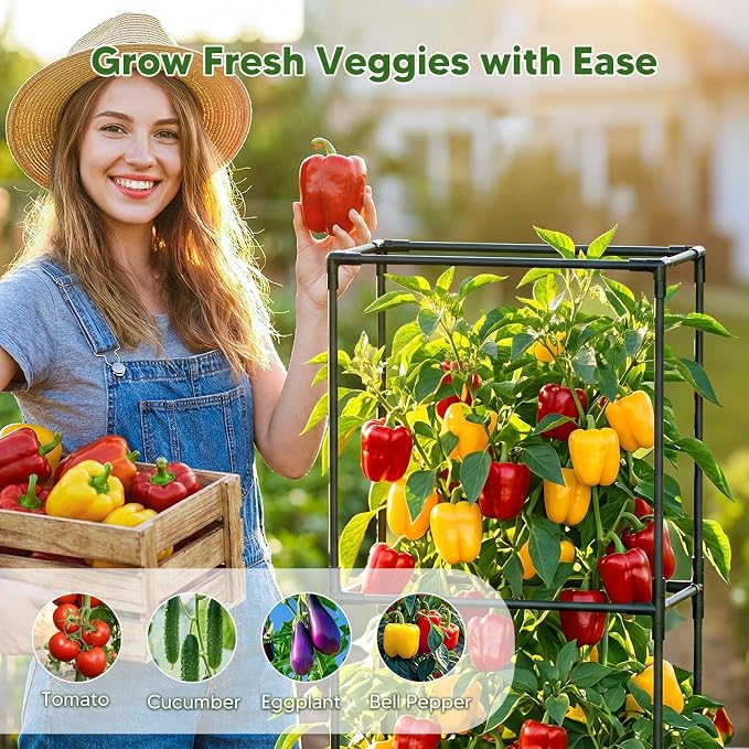 Raised Garden Bed with Tomato Cages,52"/4.3ft Tomato Planter with Trellis,Adjustable Height,Self Watering Planter Box for Vegetables & Climbing Plant Indoor Outdoor Balcony Patio (1)