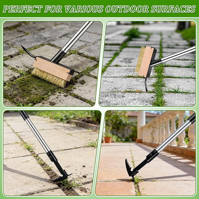 MUDEREK Crack Weeder Tool Set - Upgraded & Lengthened Manual Manganese Steel Crevice Weeding Tool with Adjustable Handle for Moss Weed Removal in Driveways, Patios, Pavers, Garden Cracks