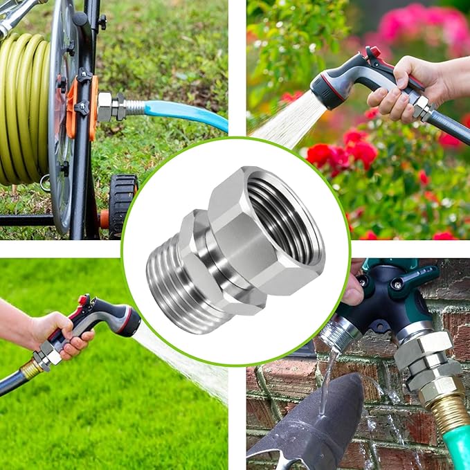 Garden Outdoor Hose Swivel Adapter, 3/4 GHT Male and Female, Water Pipe Connectors with Washer