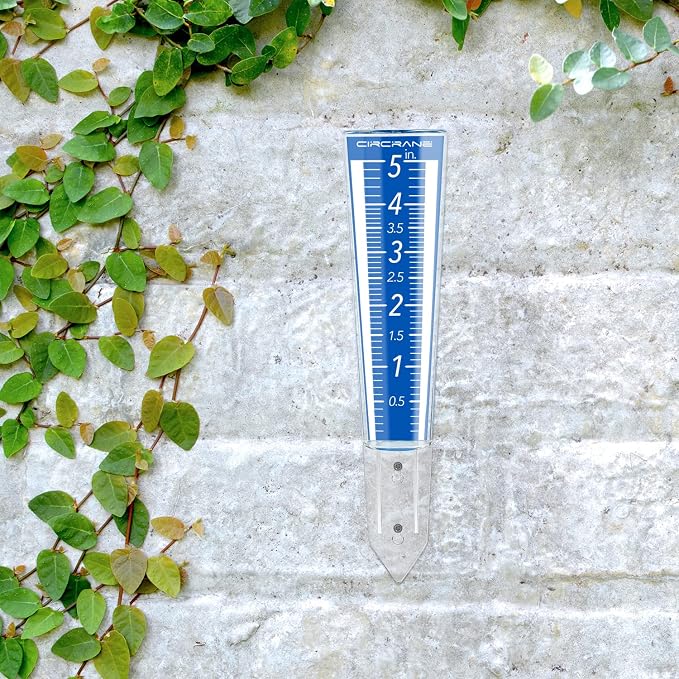 Circrane 5-Inch Capacity Outdoor Rain Gauge with Additional Hang Bracket& Stainless Steel Screws, Magnifying Scale and Numbers Design for Easy Read (Blue)