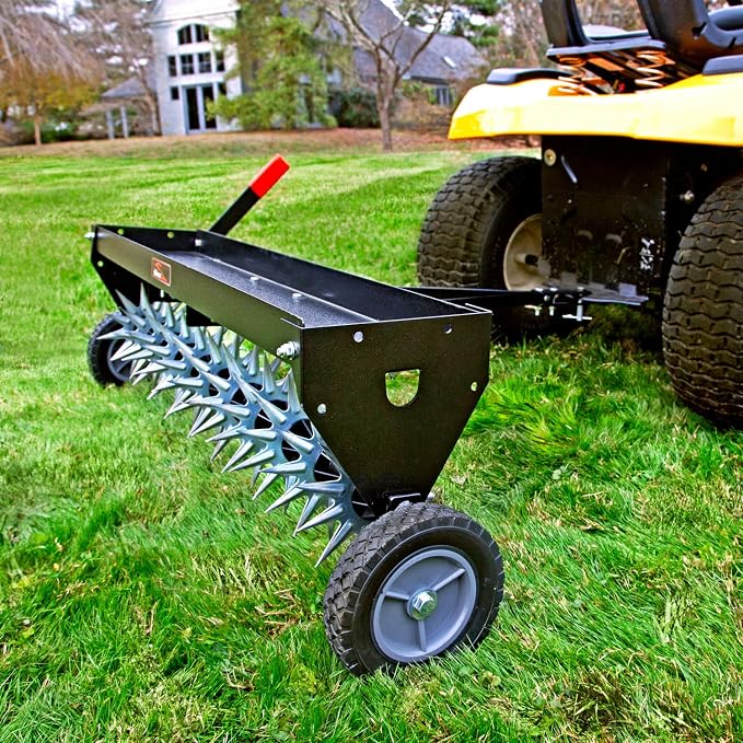 Brinly SAT2-40BH-P Tow Behind Spike Aerator with Transport Wheels, 40" - Hammered Black