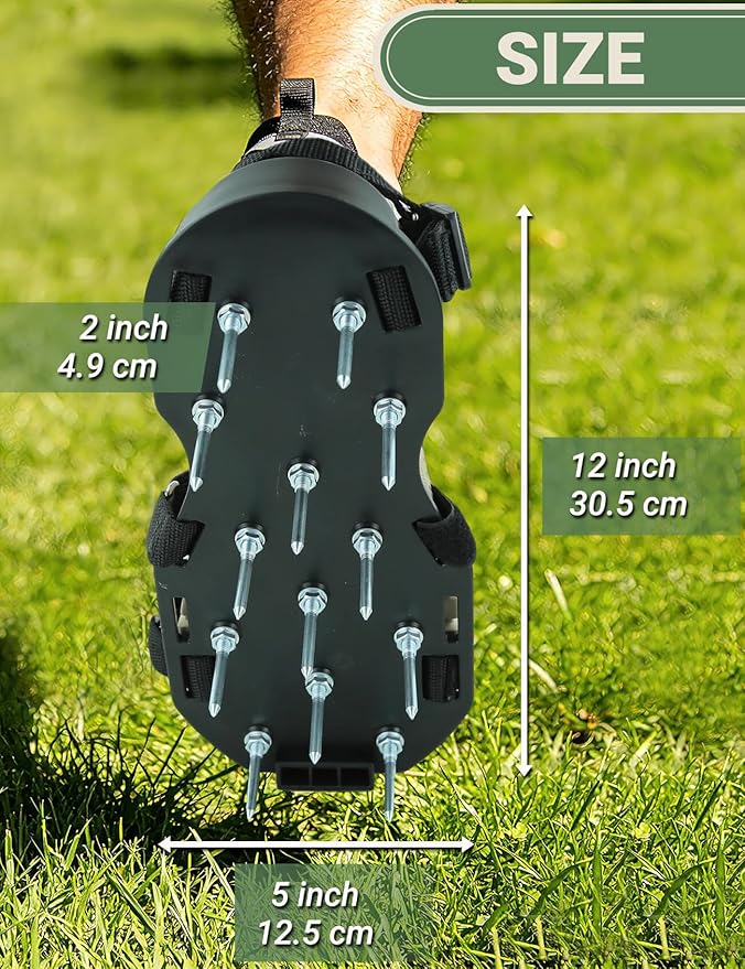 Lawn Aerator Shoes for Grass, Pre-Assembled Heavy Duty Aerator Lawn Tool with Hook and Loop Straps, One Size Fits All Spiked Shoes for Effectively Aerating Yard Garden Lawn Patio Soil, No Installation