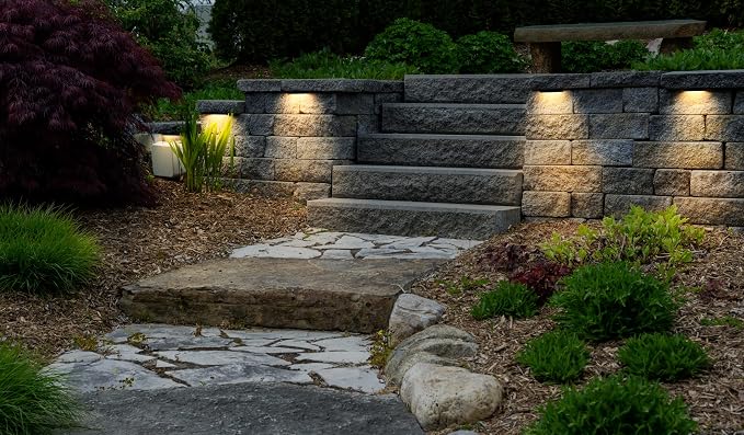 GKOLED 6.8 Inch LED Low Voltage Outdoor Hardscape Light, Light Module Replaceable, Retaining Paver Wall Step Lighting, 2700K 1.5W, IP65 for Wet Location, Die-cast Aluminum Housing (Pack of 2)