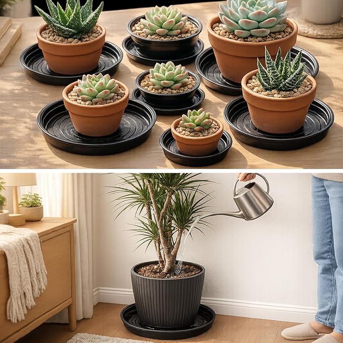 70 Packs 14 Inches Large Plant Saucers for Indoor Outdoor Use Heavy Duty Plastic Plant Plate Dish for Planter Bulk Round Flower Pot Drip Trays to Catch Water 4 to 20 Inch, Black