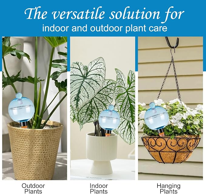 6 Pack Self Watering Globes 17oz Large Plant Watering Globes Top Fill, Self Water Planter Insert Indoor/Outdoor Plastic Water Bulbs Slow Release Terracotta for Plants, Blue
