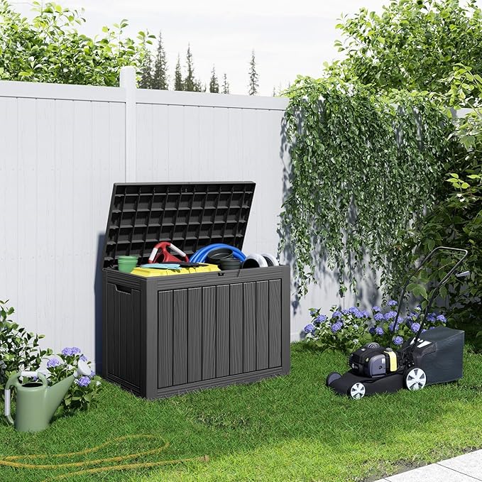 EasyUp 50 Gallon Outdoor Storage Box, Outdoor Deck Boxes for Garden Tools Equipment,Cushions and Patio Storage,Lockable and Resin,Easy to Install(Black)