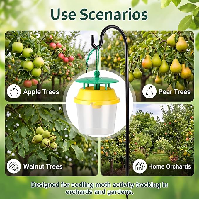 12 Pcs Reusable Leafminer Trap with Pheromone Lures, Bucket Style Insect Trap with 36.2'' Ground Stake, Outdoor Monitoring Tools for Citrus Trees Garden Orchard (2 Lures Included)