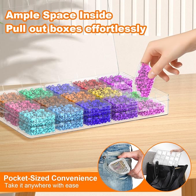 Bead Organizer Box, 30 Pcs Clear Plastic Storage Containers Features Hinged Lid and Labels, Craft Storage Box for Jewelry, Diamonds, Clay Beads, Bracelets, Screws, Seeds, Small Parts