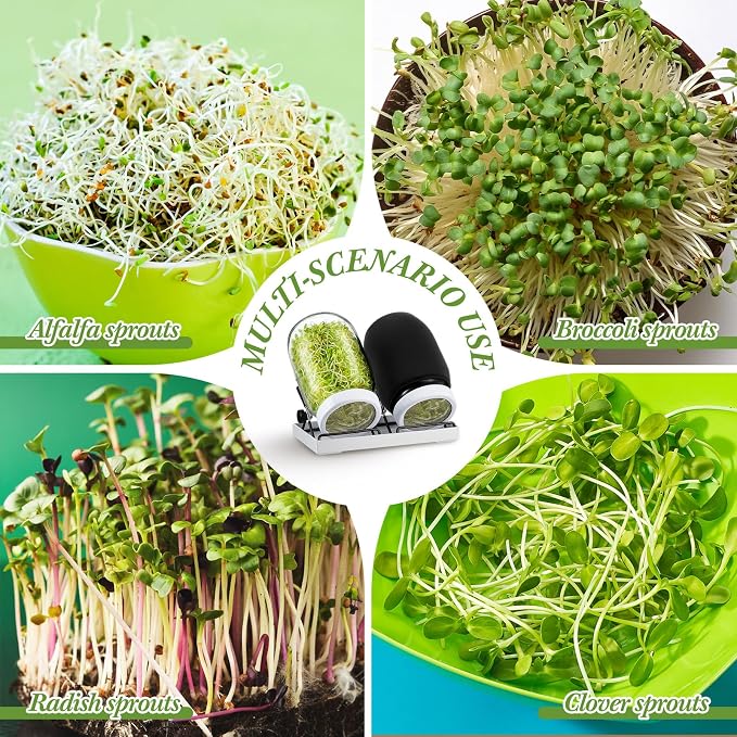 LemonRoad 18 Pcs Seed Sprouting Kit with 1000 ml Mason Jars and Blackout Sleeve, Separate Bracket 316 Stainless Steel Screen, Drain Tray Grow Organic Broccoli, Alfalfa, Mung Bean Sprouts