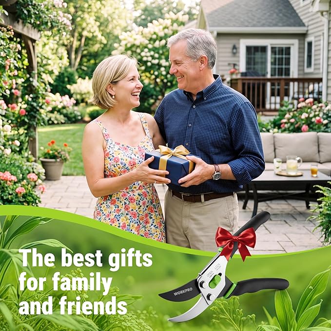 WORKPRO Bypass Pruning Shears, 8.5" Hand Pruner with Non-Slip Grip Handle, Garden Clippers with High Carbon Steel for Branches, Flowers, Fruits, Plants, Bonsai, Gardening Gifts for Women Men