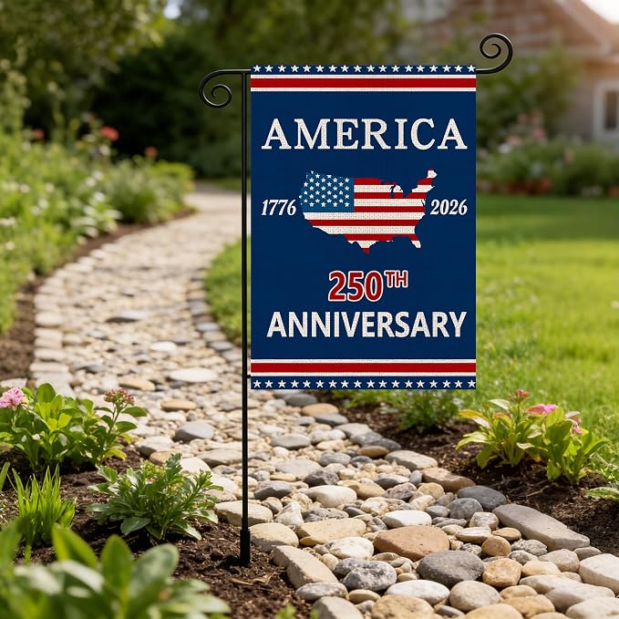 250 Anniversary Usa Garden Flags for Outside, 250 Anniversary USA Flag with Map Design, 1776-2026 Patriotic 4th of July Decorations Yard Sign Double-Sided Waterproof Flag 12x18 Inch 250 Year American Flag