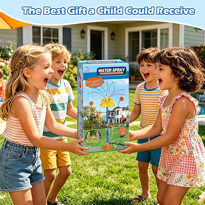 Water Sprinkler Outdoor Yard Toy for Kids, Summer Smile Face Rainbow Kids Sprinkler with 8 Wiggle Tubes 4 Nozzle, Water Sprinkler Outdoor Yard Lawn Toy for Kids for 3 4 5 6 7 8 Year Boy Girl