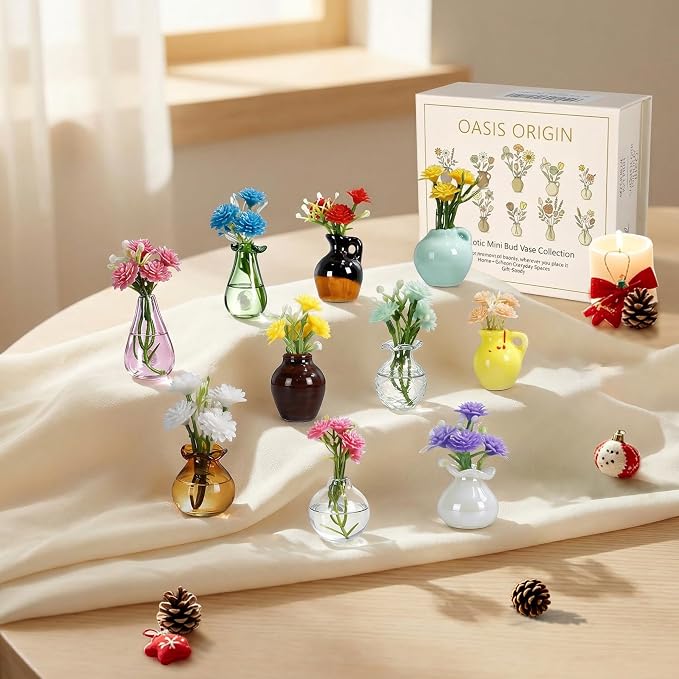 Mini Vase Magnets for Fridge - 10-Pack Mixed Ceramic and Glass Bud Vases - Slam-Proof for Mom, Teachers, Coworkers and Office Decor