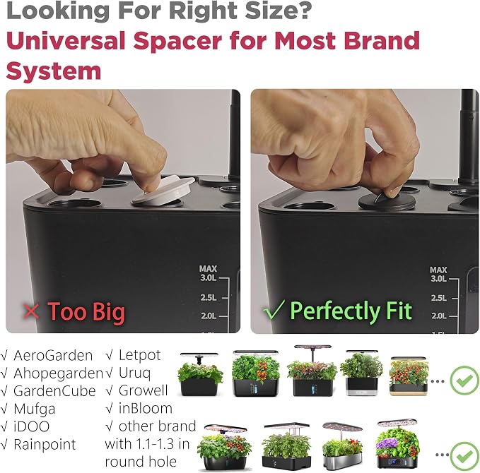 Universal Plant Spacer Caps (18 Pack) Compatible with Aerogarden, Ahopegarden, GardenCube, iDOO, Mufga, Letpot and Other Hydroponics Growing System Kit, Pod Cover Lids for Indoor Garden Kit, Black