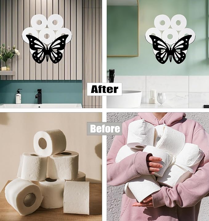 Butterfly Toilet Tissue Holder,Animal Paper Holders,Decorative Metal Papers Holder,Funny Toilet Animal Storage for Bathrooms,Bathroom Paper Organizer for Extra 8 Rolls Wall Mounted Art Decor