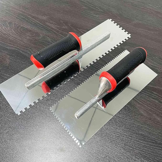 Large Square Notched Tile Trowel Set, 2pcs Stainless Steel Tile Concrete Tools (16 inch+11 inch) Masonry Hand Kit for Wall Floor Tiling Installation