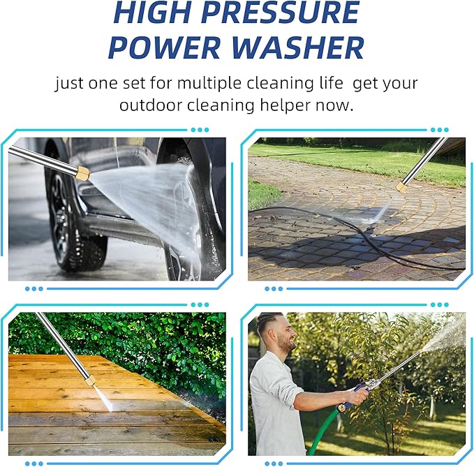 Jet Nozzle High Pressure Hose Nozzle for Garden Hose,Hydro Jet Nozzle Power Washer Wand for Garden Hose with 2 Different Nozzles and Quick Connectors for Car, Patio, Window Washing, Blue