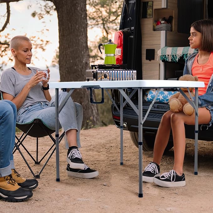 Byliable 34" Square Folding Card Table, Fold-in-Half Utility Dining Portable Table Heavy Duty HDPE White Plastic Foldable with Carrying Handle Indoor Outdoor for Picnic, Camping, Party