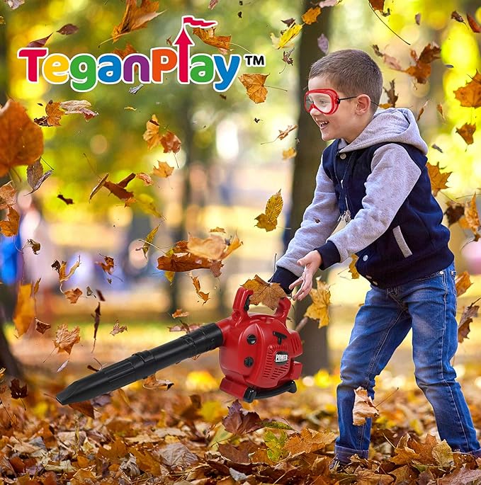 Power Garden Tools Set for Kids Battery Operated Toy Leaf Blower, Hedge Trimmer and Chainsaw Pretend Play for Boys Girls